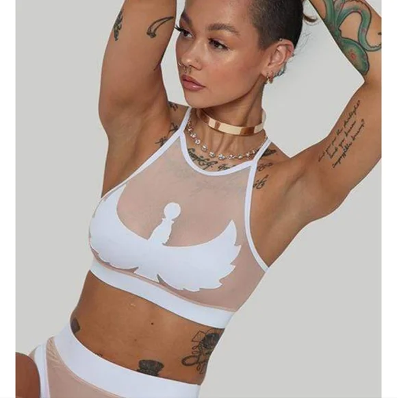 CXIX creatures Of CXIX isis Goddess Mesh Halter Sports Bra Top Nude Sand White M - Picture 3 of 7